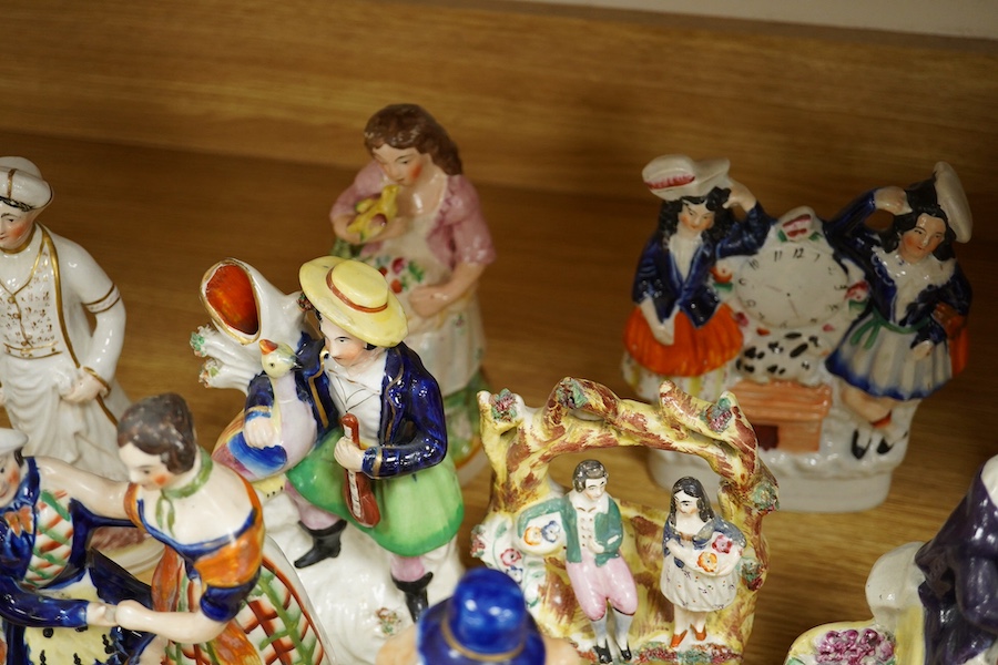 Eleven various Staffordshire figures, tallest 23cm. Condition - varies